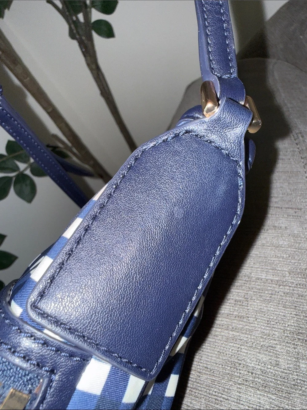 Tory Burch Navy and White Gingham Crossbody Bag